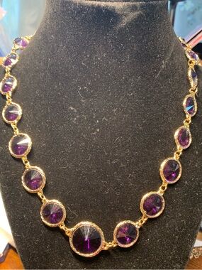 Gold-Tone Necklace with Deep Purple Gemstone Discs